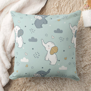 Coussin Nursery Éléphant Bébé Kawaii Bleu