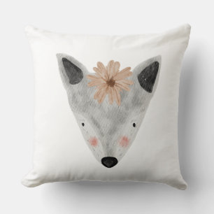 Coussin Nursery fille au style aquarelle avec des animaux
