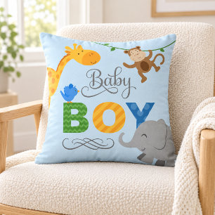 Coussin Nursery Garçon Bleu Animaux de la Jungle