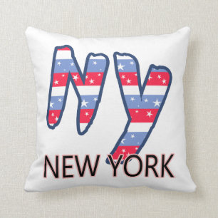 Coussin NY - Blanc de citation de New York et bleu rouges