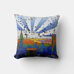 Coussin NYC psychédélique : vue panoramique de l'ESB