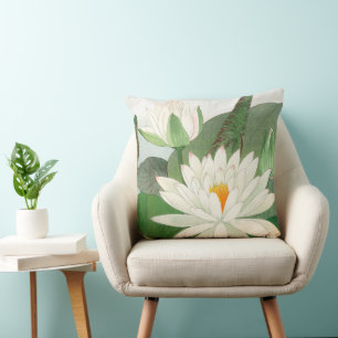 Coussin Nymphaea lotus, gravure sur bois japonaise, 1917