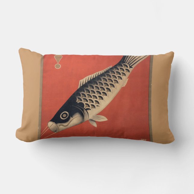 Coussin oblong de poissons japonais vintages (Recto)