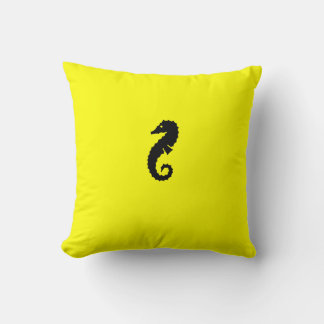 Coussin Ocean Glow_Hippocampe noir sur jaune