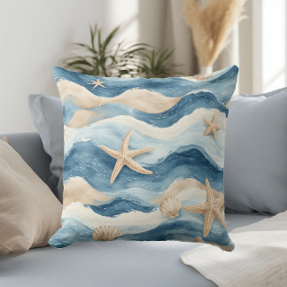 Coussin Ocean Life Coastal Tides Beach House Sea Mute Blue