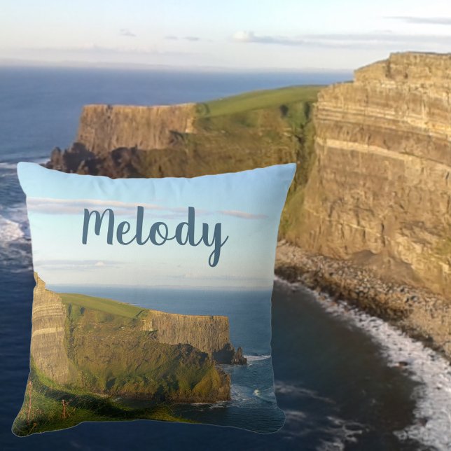 Coussin Ocean View Deep Blue Seaside Cliffs Nommé Photo (Front with Background)