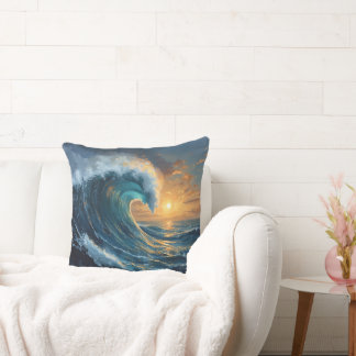 Coussin Ocean Wave Sunset Throw Pillow – Abstract Sea Art 