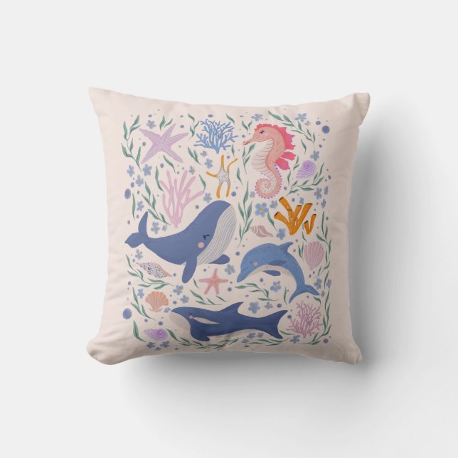 Coussin Ocean Whimsy : Charmantes créatures sous-marines (Recto)