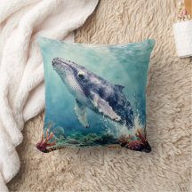 Oceanic Blue Whale Watercolor Coastal Art