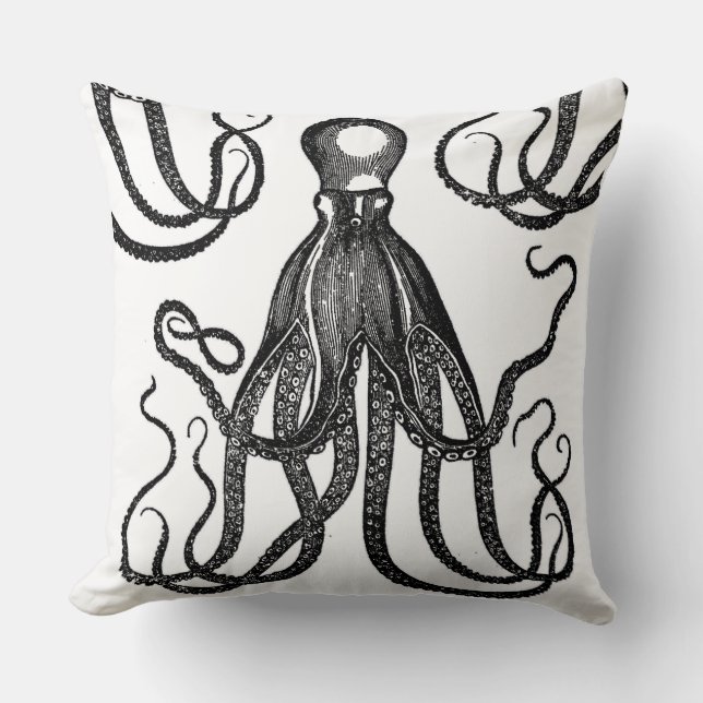 Coussin Octopus antique avec Tentacles Noir (Recto)