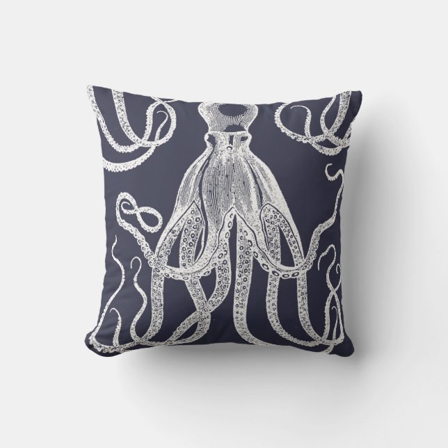 Coussin Octopus antique en bleu (Recto)
