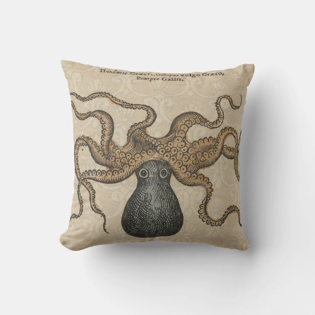 Coussin Octopus Kraken Illustration Vintage (Recto)