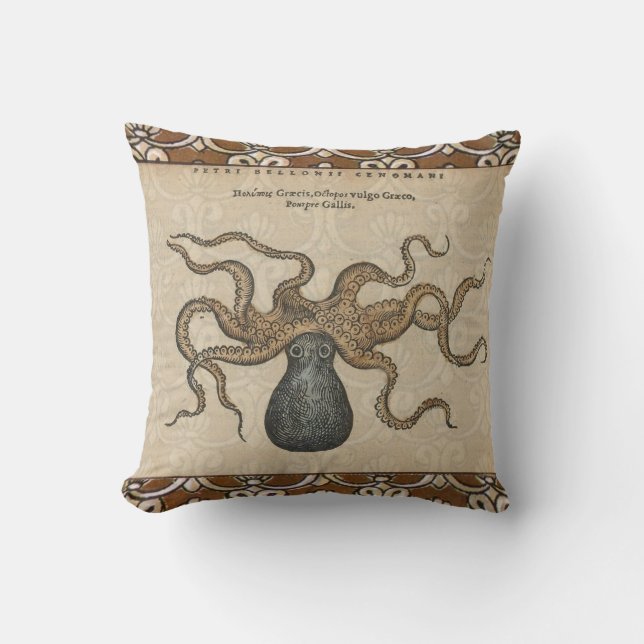 Coussin Octopus Kraken Illustration Vintage (Recto)