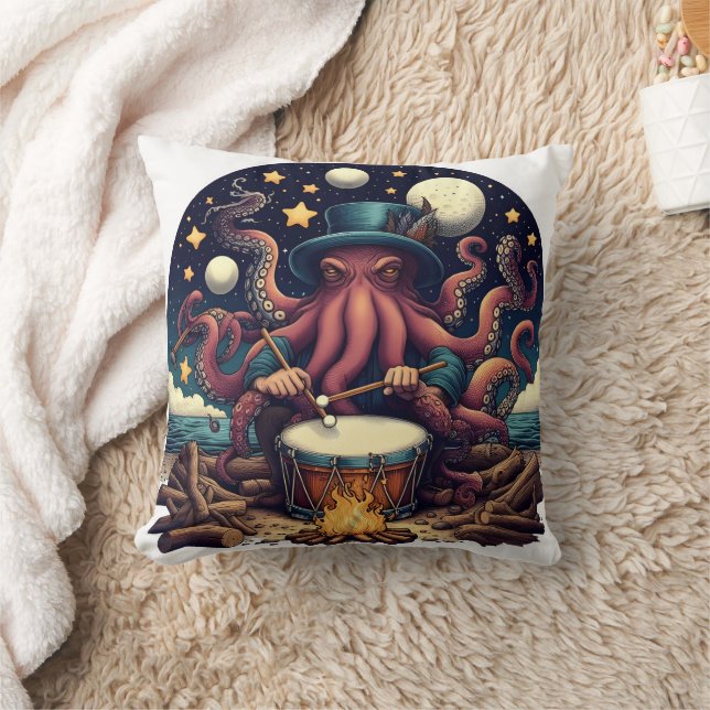 Coussin Octopus Qui Tombe Sous Les Étoiles Au Bord De L'Oc (Couverture)