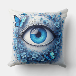 Coussin Œil Bleu Entouré De Fleurs Et De Papillons