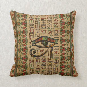 Coussin Oeil égyptien d'ornement de Horus sur le papyrus