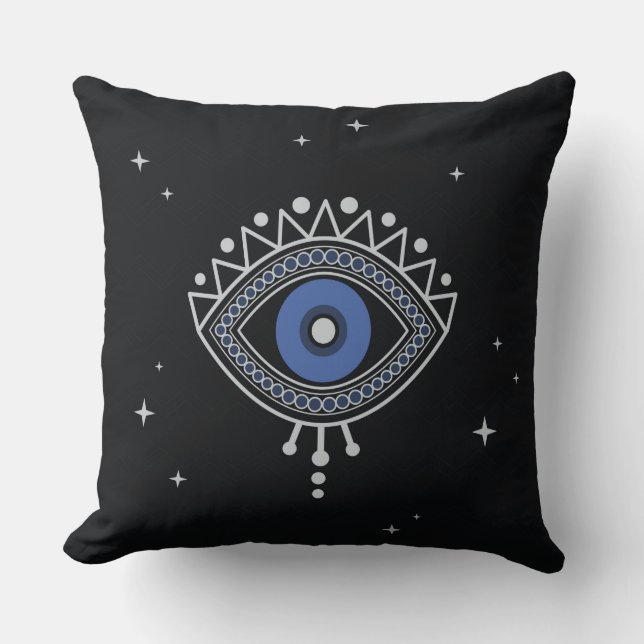 Coussin Oeil magique bleu dans la nuit noire avec étoiles (Recto)