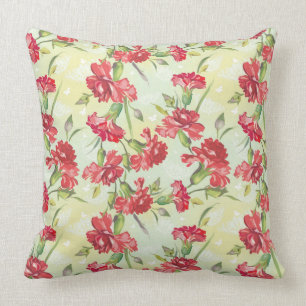 Coussin Oeillets rouges sur le vert avec des papillons
