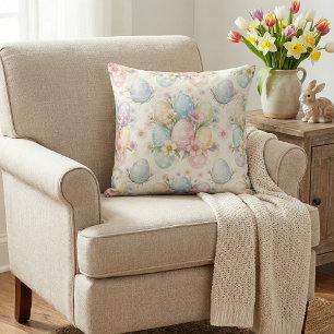 Coussin Œuf de Pâques pastel et fleur de printemps