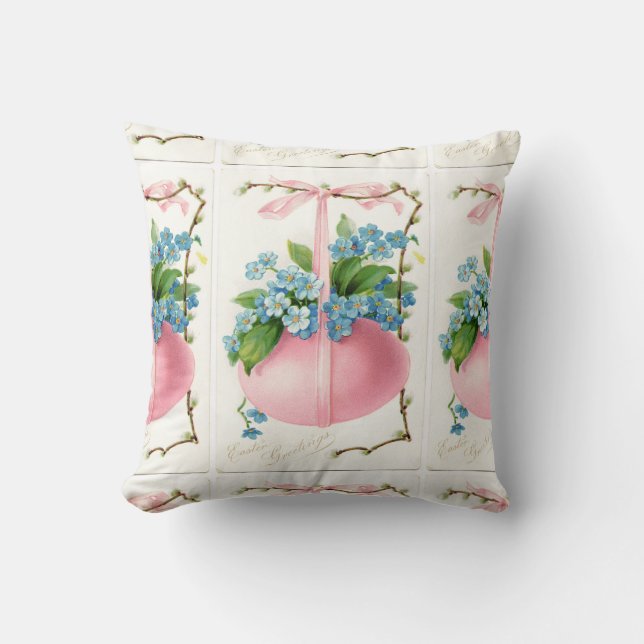 Coussin Oeuf de Pâques rose et fleurs blanc (Recto)