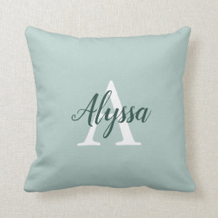 Coussin Oeufs de canard Monogramme vert Script Jeter Oreil