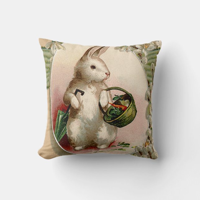 Coussin Oeufs de lapin de Pâques Parapluie Lily Panier Car (Recto)
