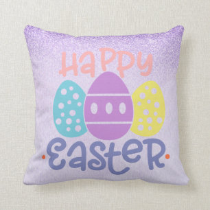 Coussin Œufs de Pâques Bonheur Printemps Violet