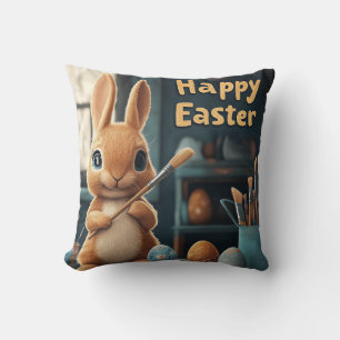 Coussin Oeufs de peinture de lapin de Pâques mignons : Art
