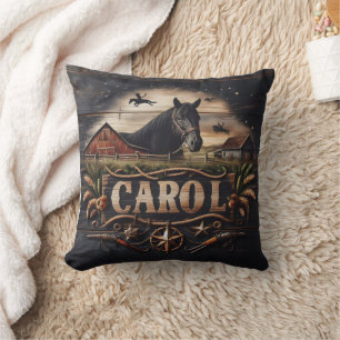 Coussin Oeuvre à thème occidental avec cheval et grange