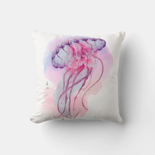 Coussin OEuvre d'aquarelle de méduses (Recto)