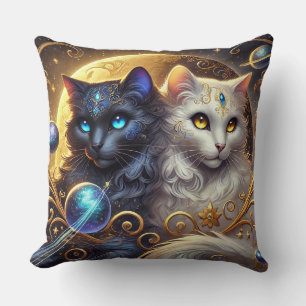Coussin Œuvre d'art mystique de chats célestes parmi les é