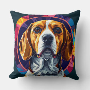 Coussin Œuvre d'art numérique colorée d'un chien Beagle