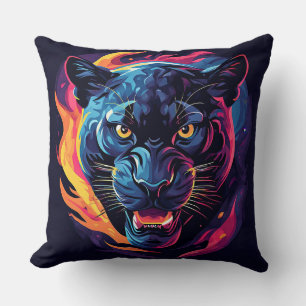 Coussin Œuvre d'art panthère agressive en couleurs néon