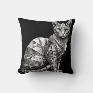 Coussin Œuvre d'art polygonale d'un chat montrant un desig