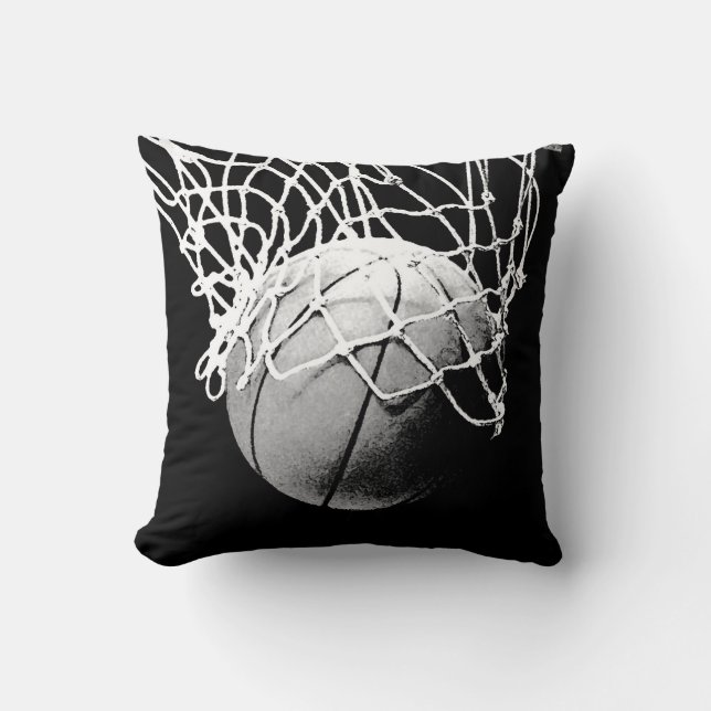 Coussin Oeuvre de basketball noir et blanc (Recto)