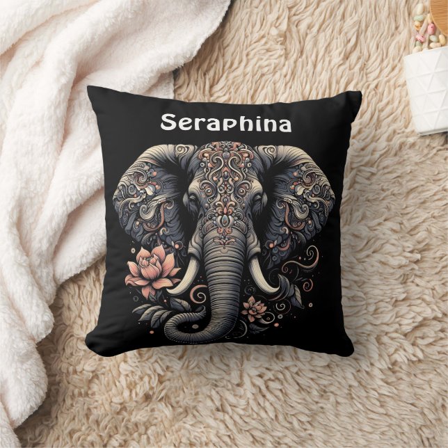 Coussin OEuvre d'éléphants floraux (Couverture)