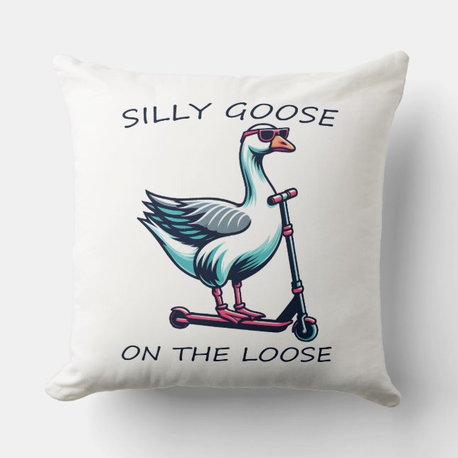 Coussin Oie bête sur l'oie perdue patinage sur scooter (Recto)