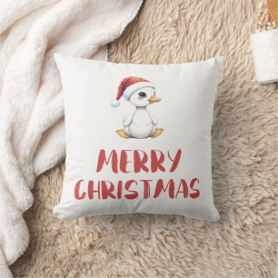Coussin Oie Canard de Noël à l'aquarelle Rouge Festive