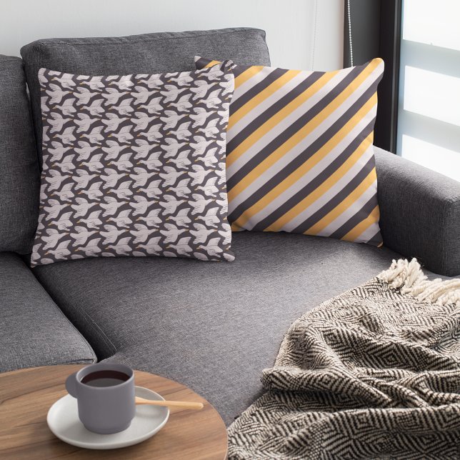 Coussin Oie caricaturale blanche Motif géométrique gris fo (Créateur téléchargé)