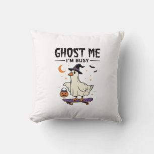 Coussin Oie d'Halloween Fantôme Je Suis Occupé Skateboard