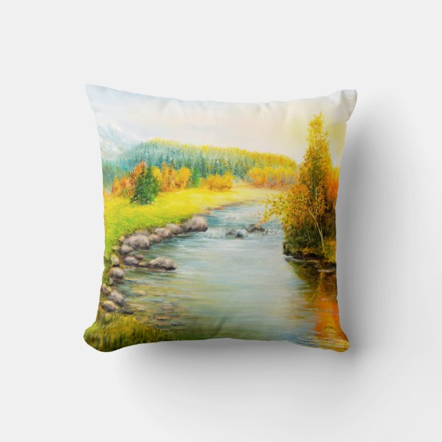 Coussin  oil painting of beautifl autumn landscape, forest (Recto)