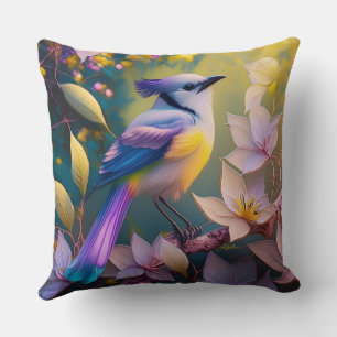 Coussin Oiseau à poitrine jaune violet