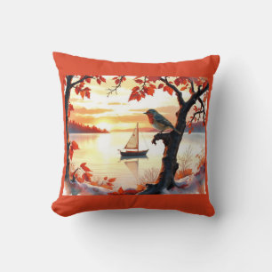 Coussin oiseau Automne Coucher de soleil Voilier