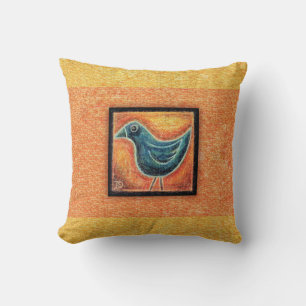 Coussin Oiseau bleu au pastel gras
