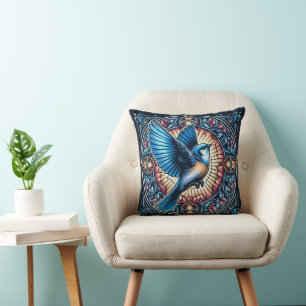 Coussin Oiseau bleu majestueux en vol