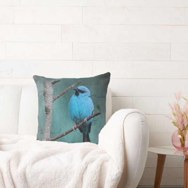 Coussin Oiseau bleu sur support mixte (Canapé)