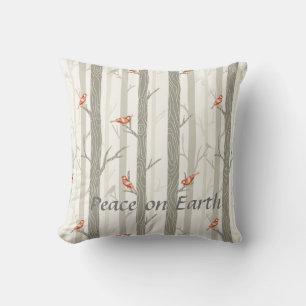 Coussin Oiseau boisé d'hiver, Paix sur Terre