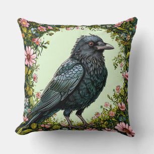 Coussin Oiseau coloré avec cadre floral