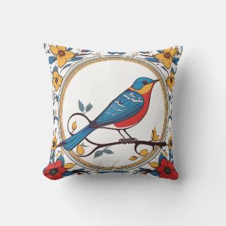 Coussin Oiseau coloré encadré Oiseau Floral Jeu d'oreiller