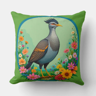 Coussin Oiseau de faune artistique entouré de fleurs épano